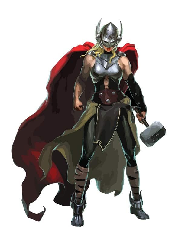 Jane Foster holding Thor hammer, Mjolnir