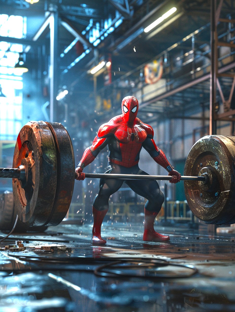 Spider-Man is lifting weight