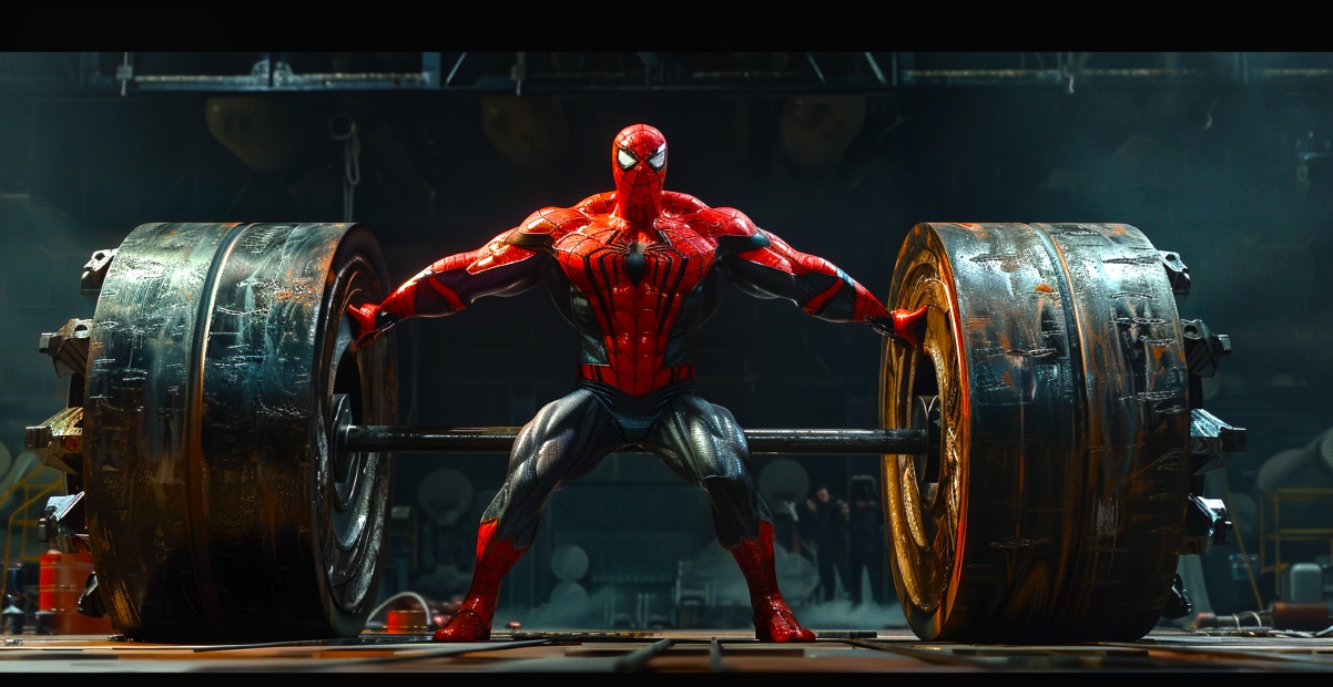 Spider-Man with a large weight