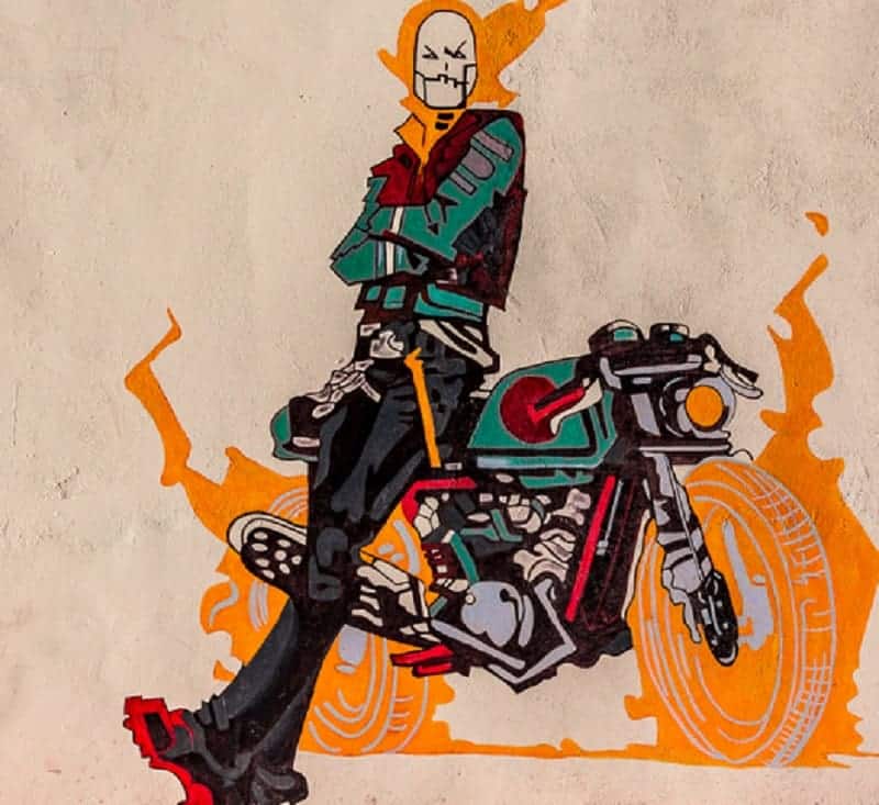 The graffiti of ghost rider with his bike
