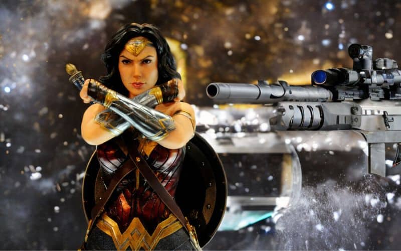 Wonder Woman self-defense posing against a gun