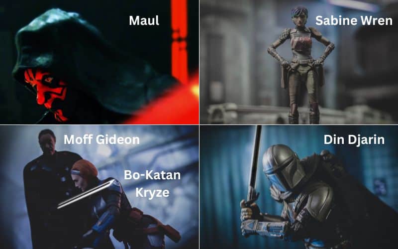 5 wielders of the darksaber include Maul, Sabine Wren, Bo-Katan Kryze, Moff Gideon, and Din Djarin