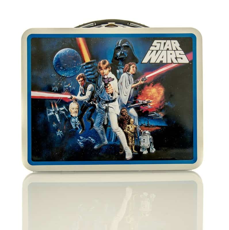 Metal lunch box featuring Star Wars on an isolated background