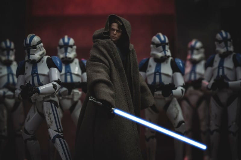 scene from Star Wars with Anakin Skywalker and 501st clone troopers purge of the Jedi Temple