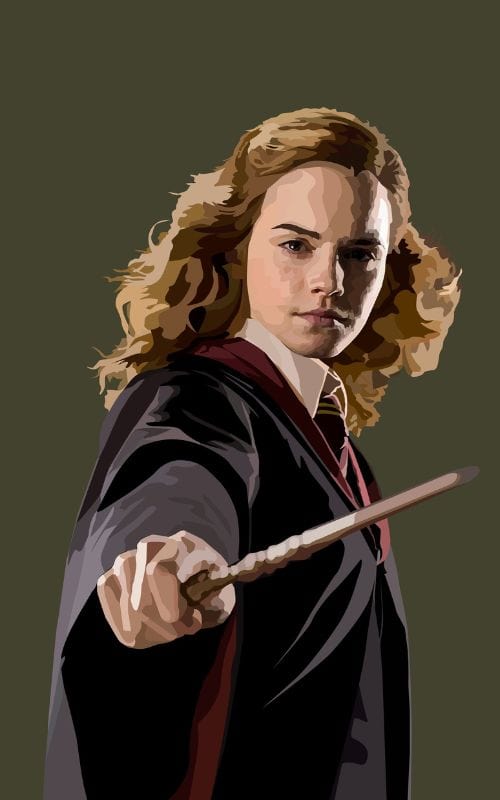 Herminone as a witch with a wand