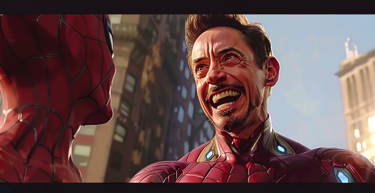 Ironman is smiling at Spider-man