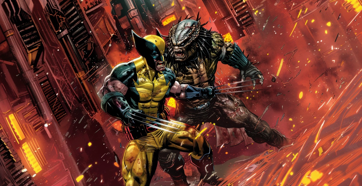 Wolverine is trying to escape from a Predator