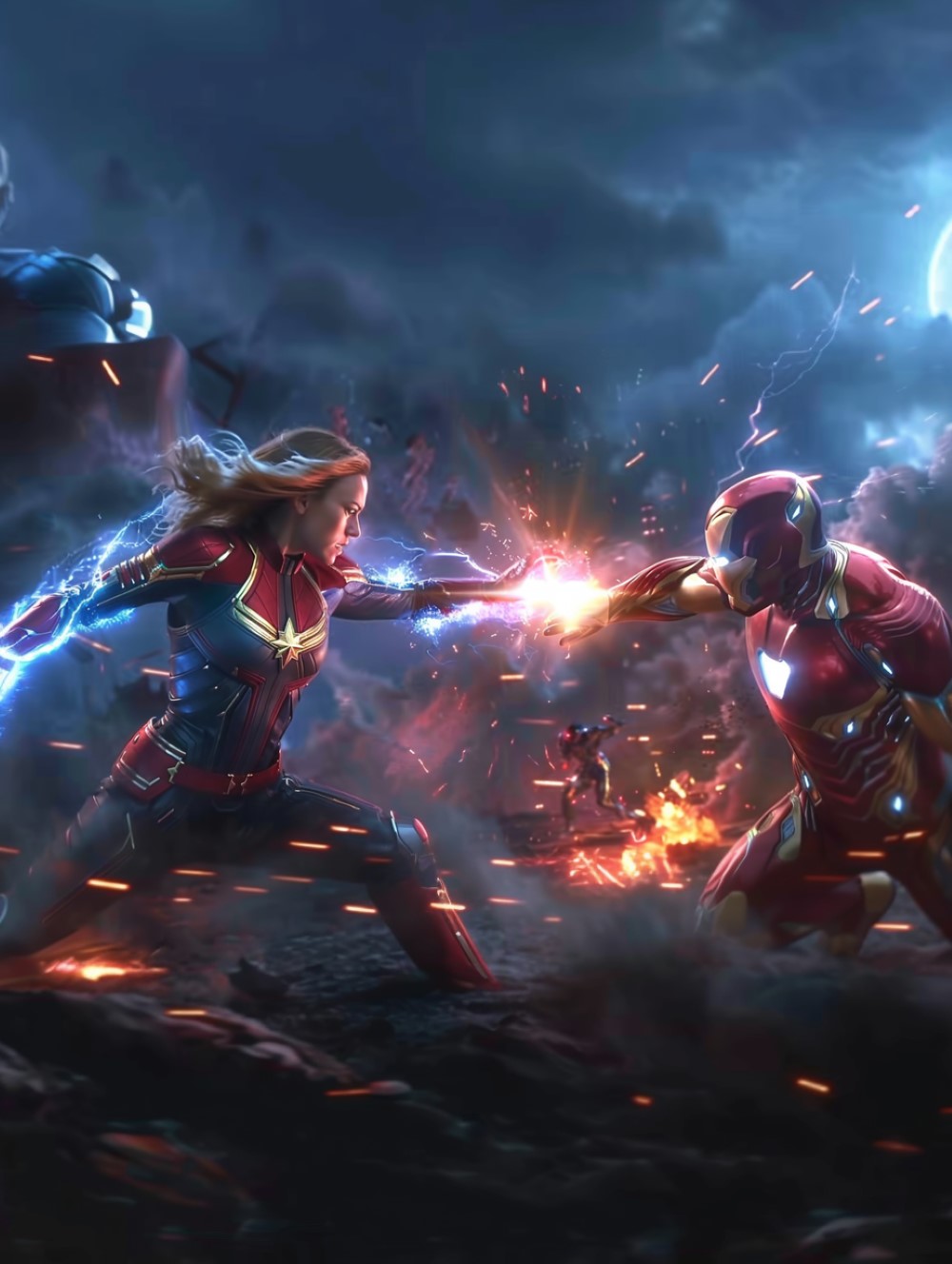 a scene of Captain Marvel fighting against Iron Man