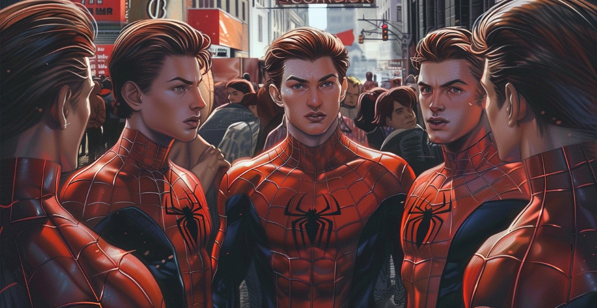 five Spider-man revealing their faces