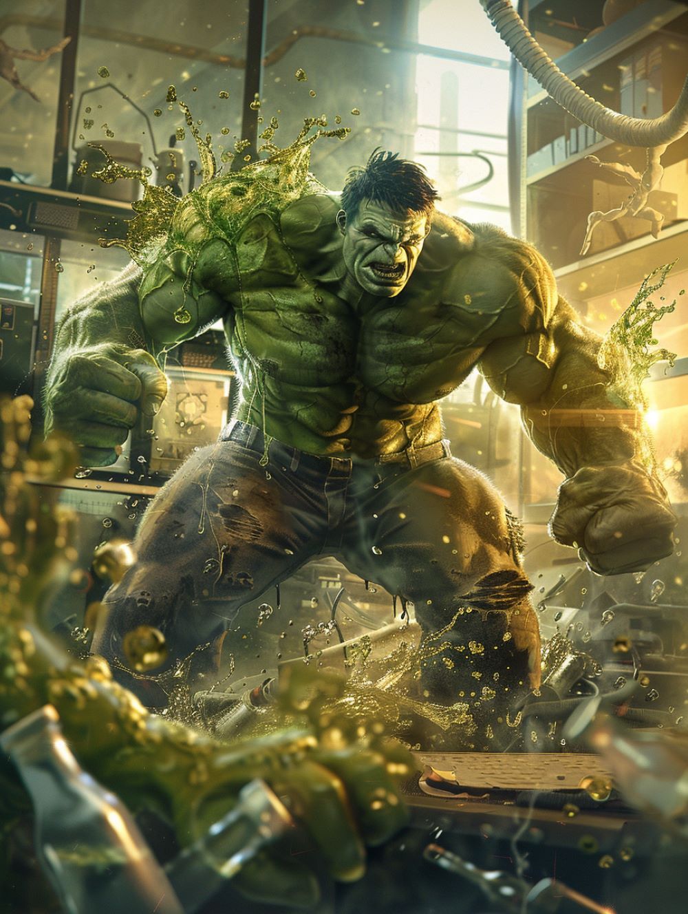 Hulk is destroying a lab