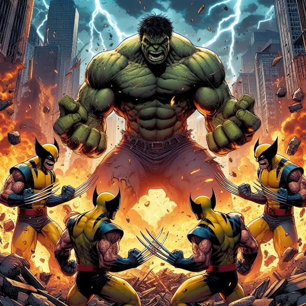 Hulk is ready to fight 4 Wolverines