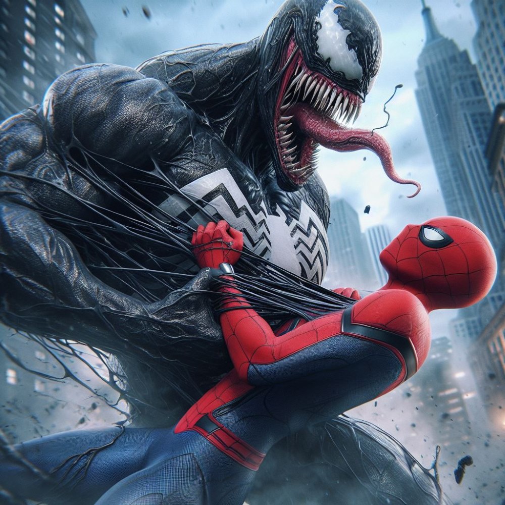 Spider-man is trying to pull Venom out of him