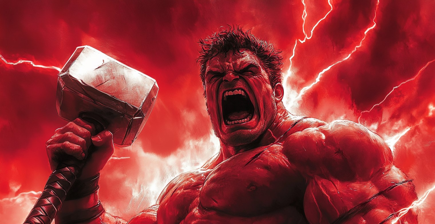 Red Hulk Holds Mjolnir